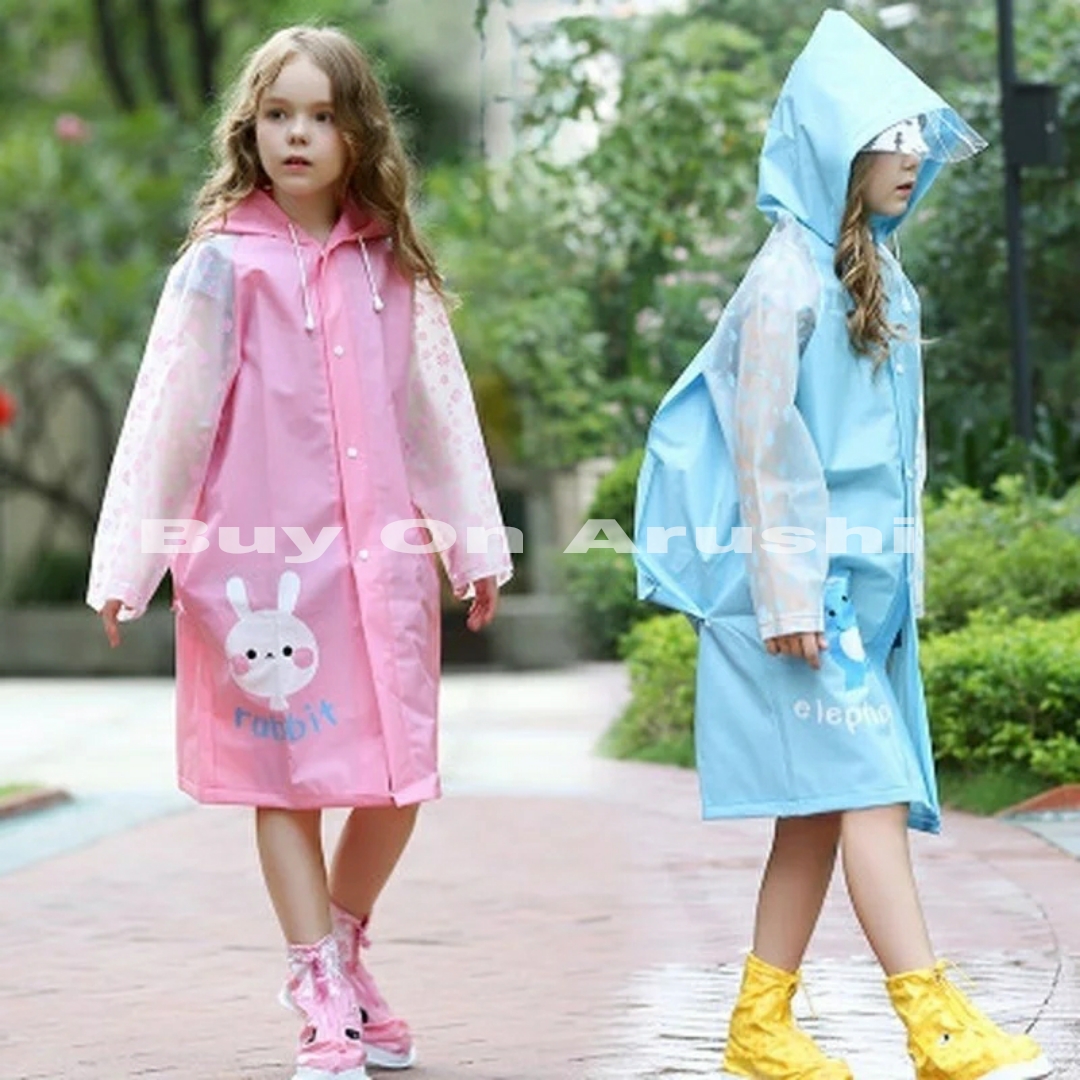 Kids Unisex Solid Cartoon Printed Raincoat(Print May Vary) By Arushi