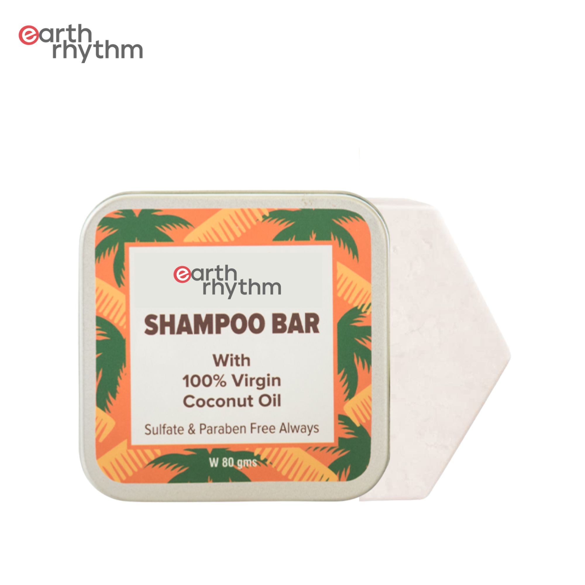Earth Rhythm 100% Virgin Coconut Oil Shampoo Bar for Healthy & Nourished Hair Sulfate & Paraben Free - 80 gm
