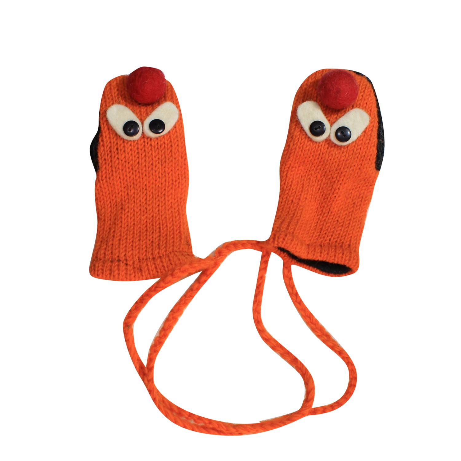 Orange Woolen Puppet Gloves For Kids
