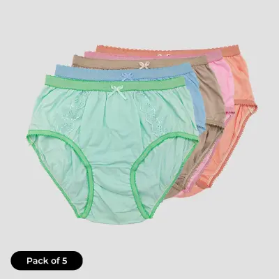 Pack Of 5) High Waist Thailand Comfy Cotton Assorted Women'S Hipster Panty  - Fashion