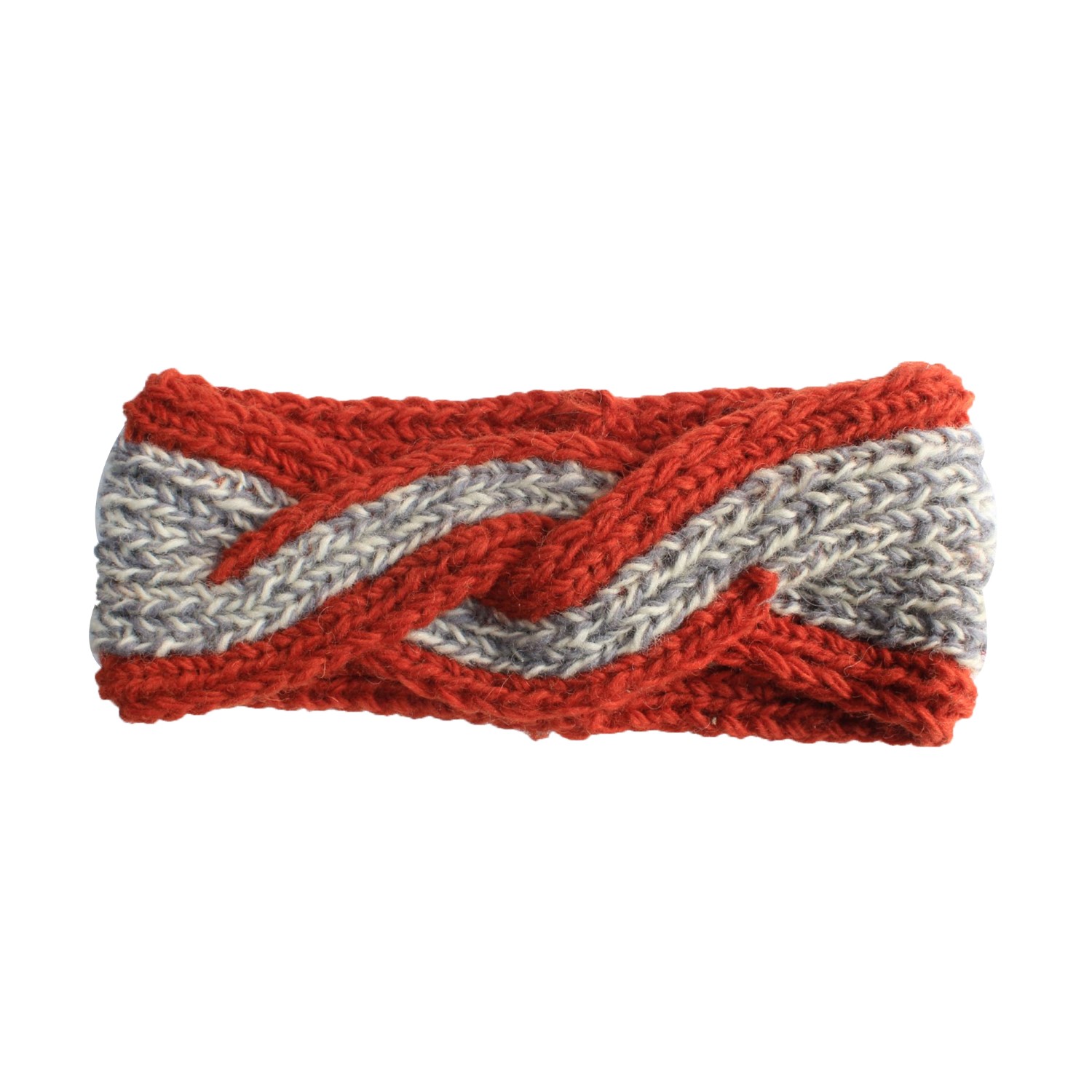 Orange/Grey Twisted Woolen Free Size Warm Head Band For Women