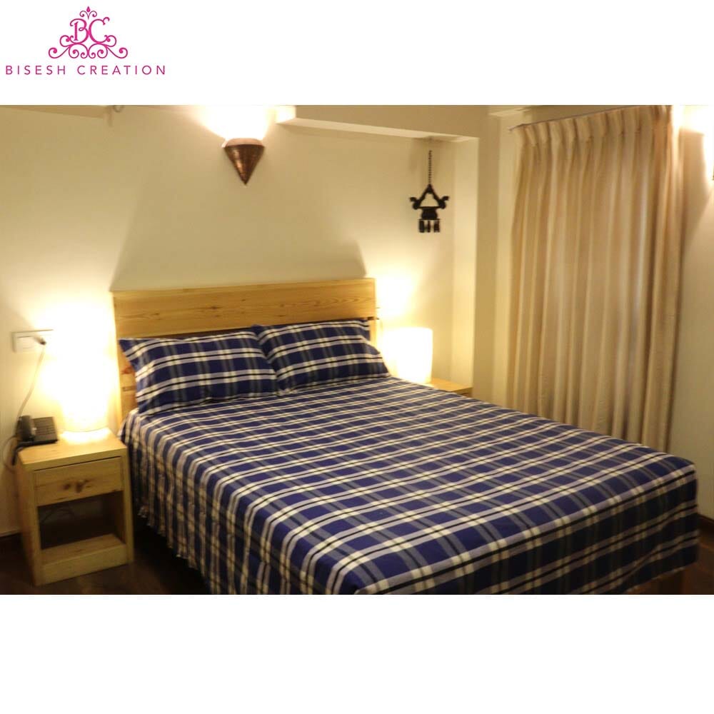 Bisesh Creation BD 09 Ink Blue /White Checkered Cotton Bed Sheet With 2 Pillow Cover-1875