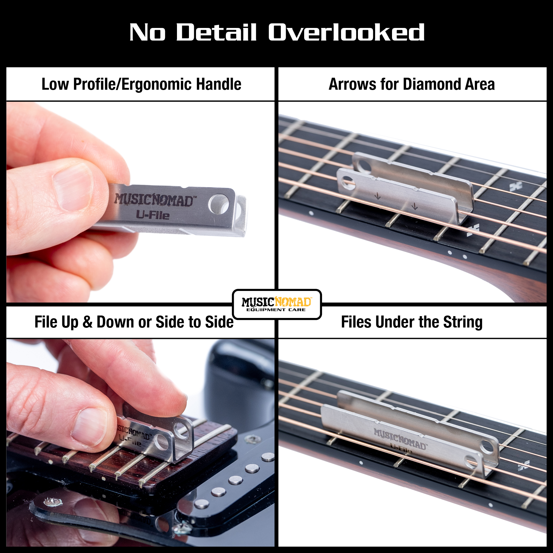 Music Nomad Fret Leveler - Diamond U-File for Leveling Single Guitar Frets - 3 Pack (1.25", 2", 3") - MN813
