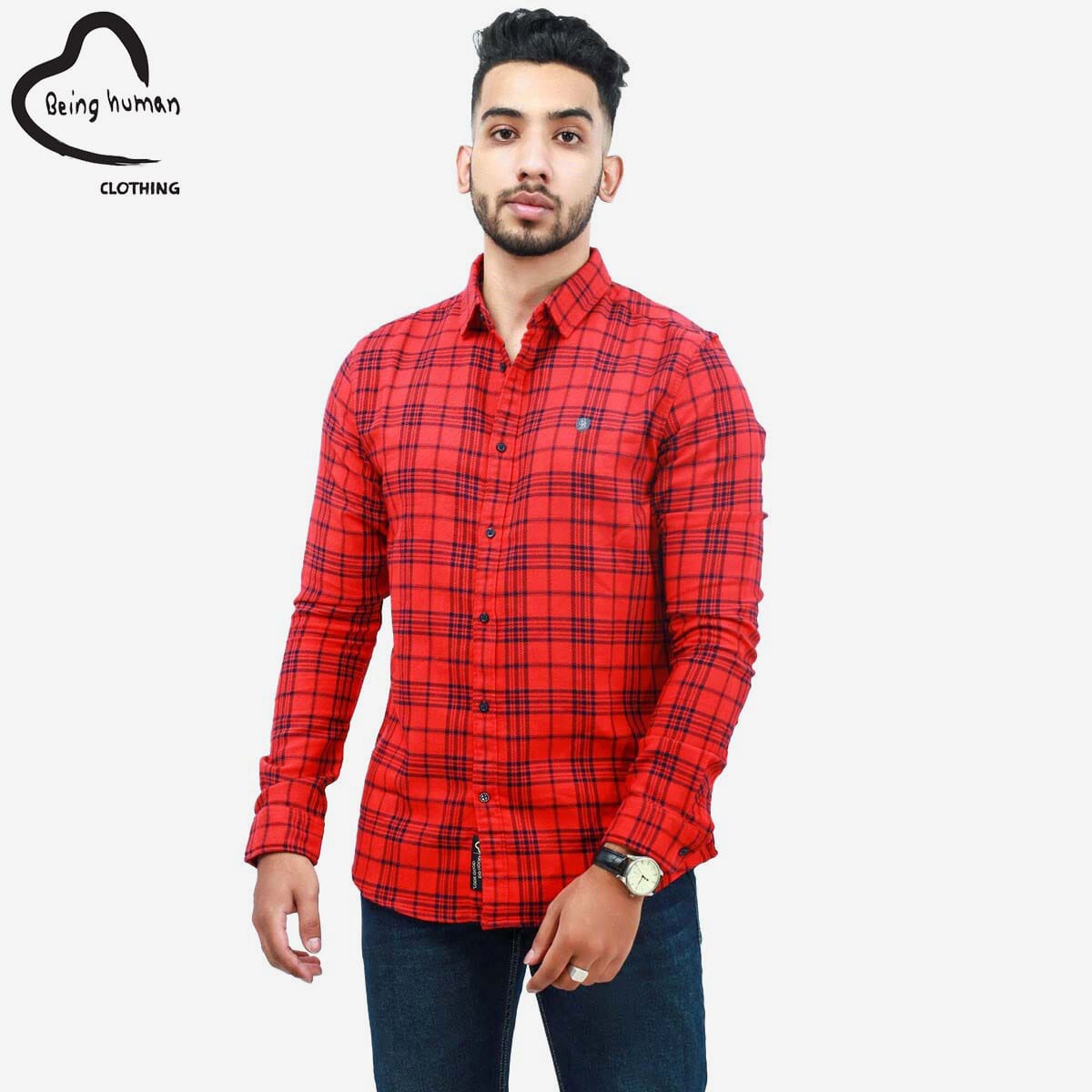 being human red check shirt