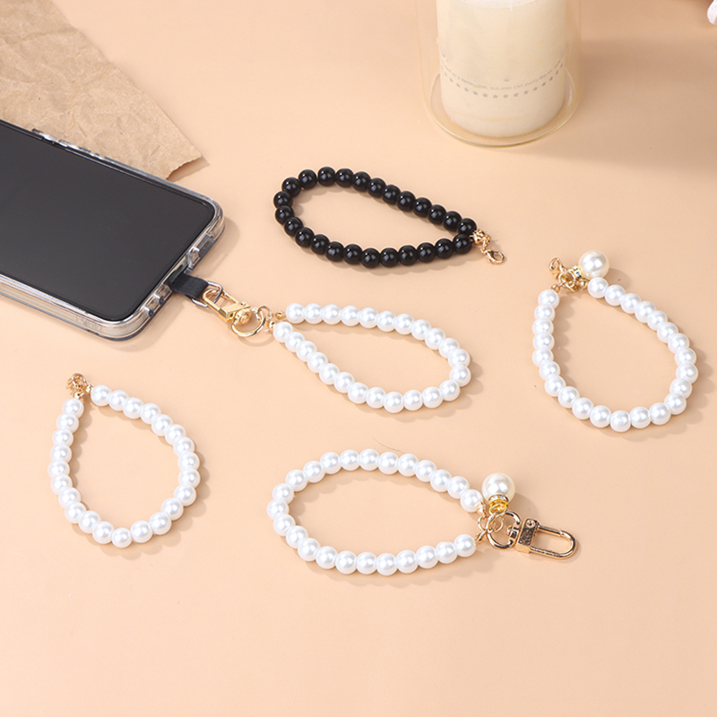 Simulated Pearl Keychain Earphone Bag Pendant Wrist Beaded Key