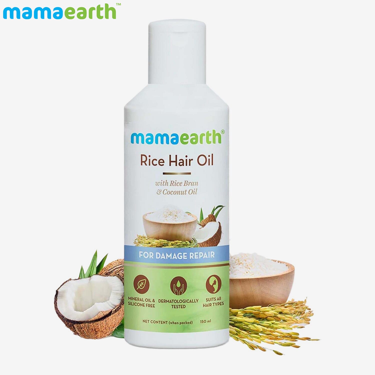 mamaearth Rice Hair Oil With Rice Bran & Coconut Oil For Damage Repair - 150ml