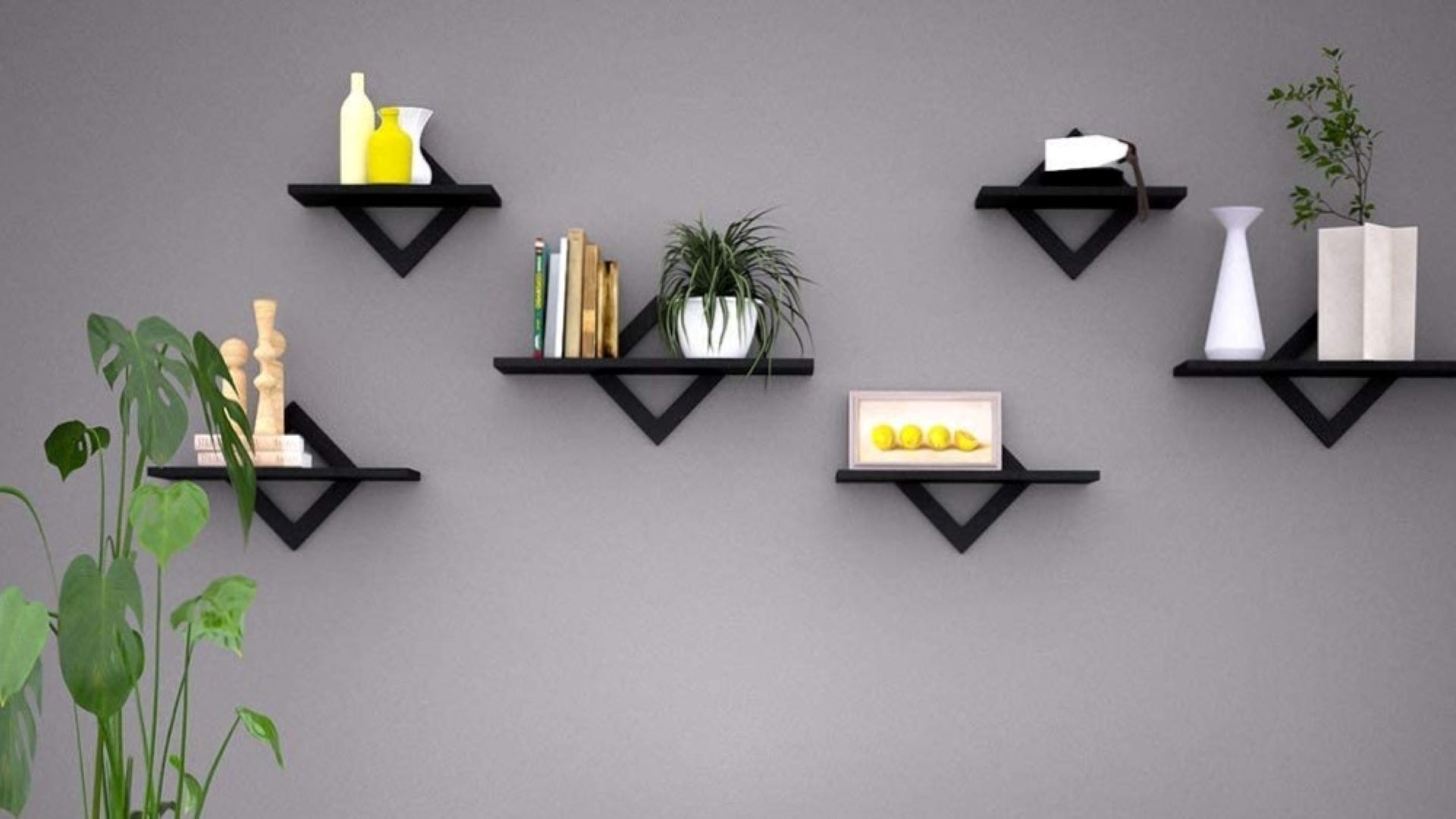 Home Wall Decoration Beautiful Diamond Shelf Rack In Black Multi