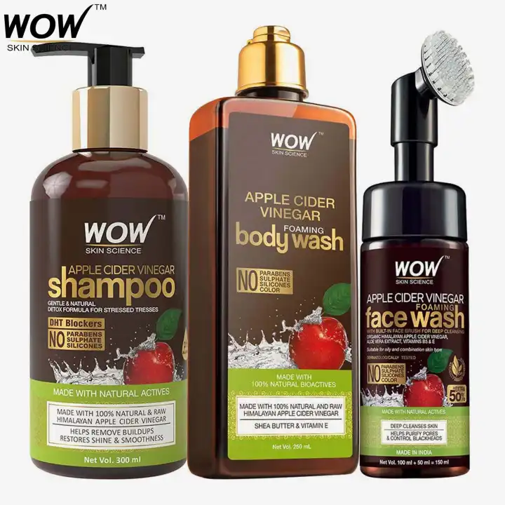 WOW Apple Cider Vinegar Hair & Skin Care Kit (Shampoo 300ml + Body Wash 250ml + Face Wash with built in brush 150ml): Buy Online at Best Prices in Nepal WOW Apple Cider Vinegar Hair & Skin Care Kit (Shampoo 300ml + Body Wash 250ml + Face Wash with built in brush 150ml): Buy Online at Best Prices in Nepal