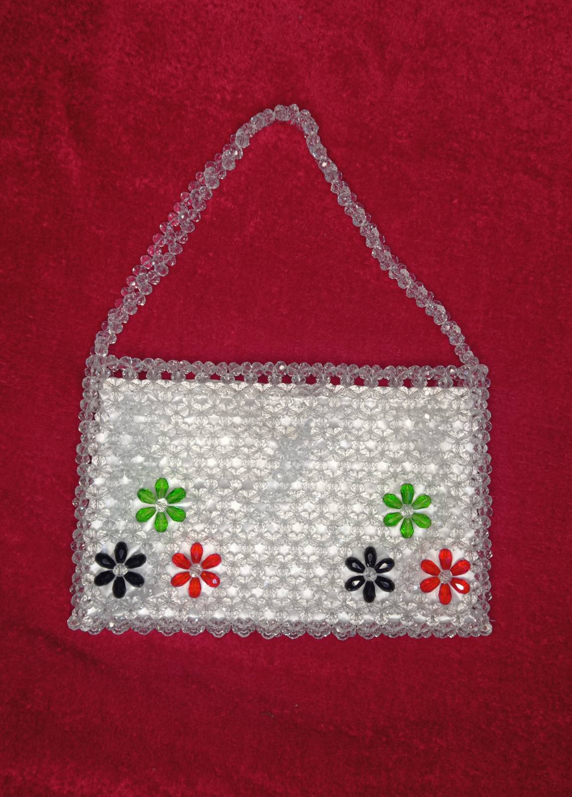 Big Size White Crystal Designed Bag With Small Flowers