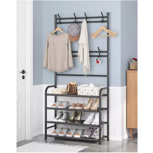 Multifunctional Coat Rack With 4 Tier Shoe Rack And 8 Hook Hanger