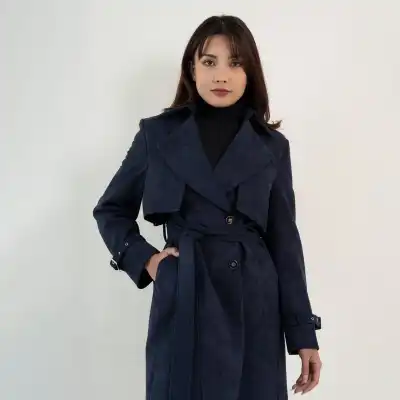 Blue suede trench outlet coat