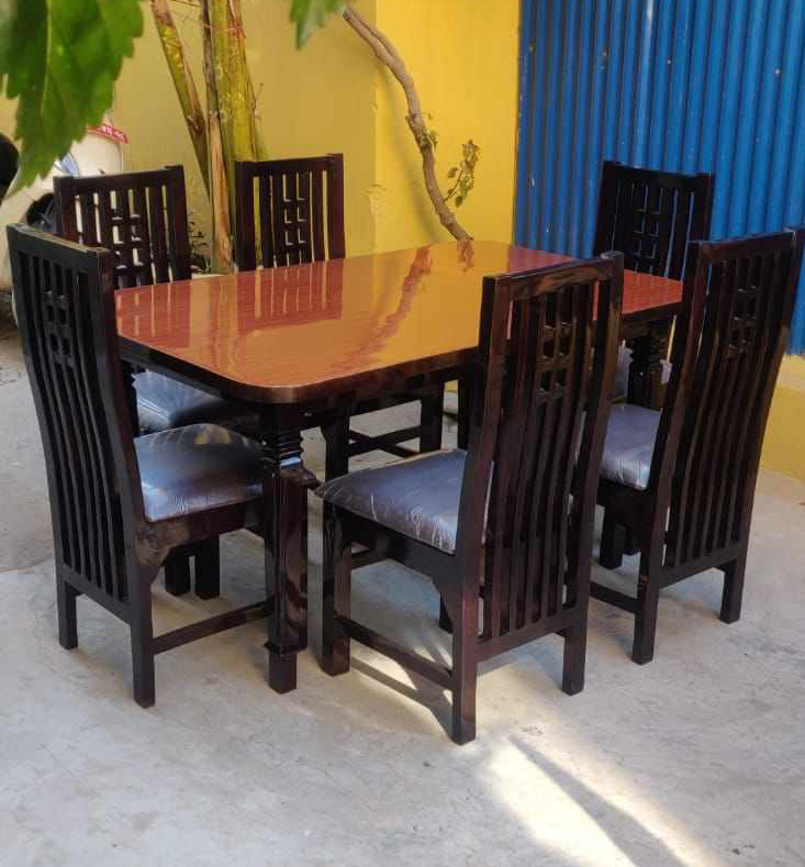 4 Seater Royal Wooden Rectangular Design Dark Chocolate Black Dining