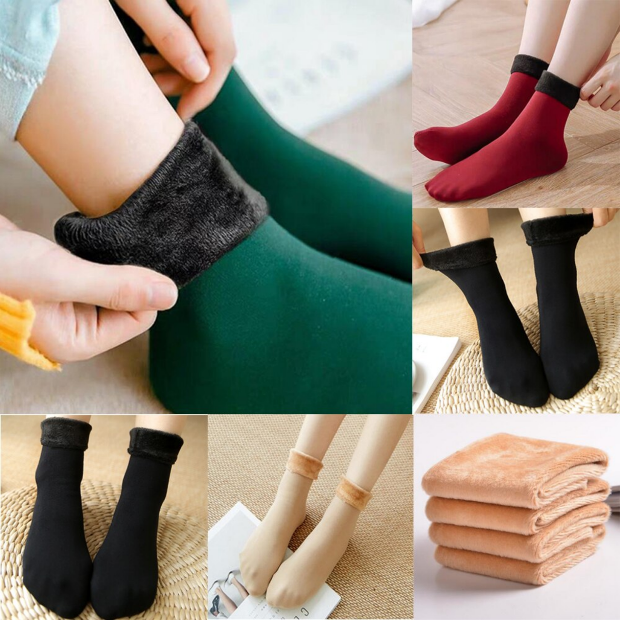 Pack Of 6 Pairs Women Straight Fit Plain Fleece Layer Winter Socks