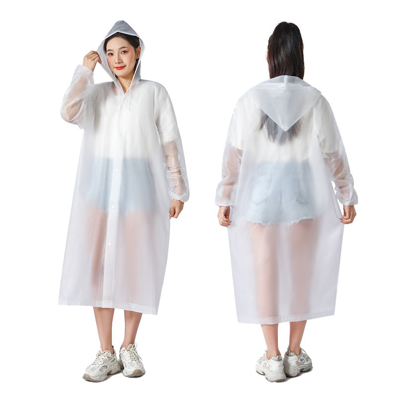 EVA Waterproof Reusable Transparent Hooded White Raincoat