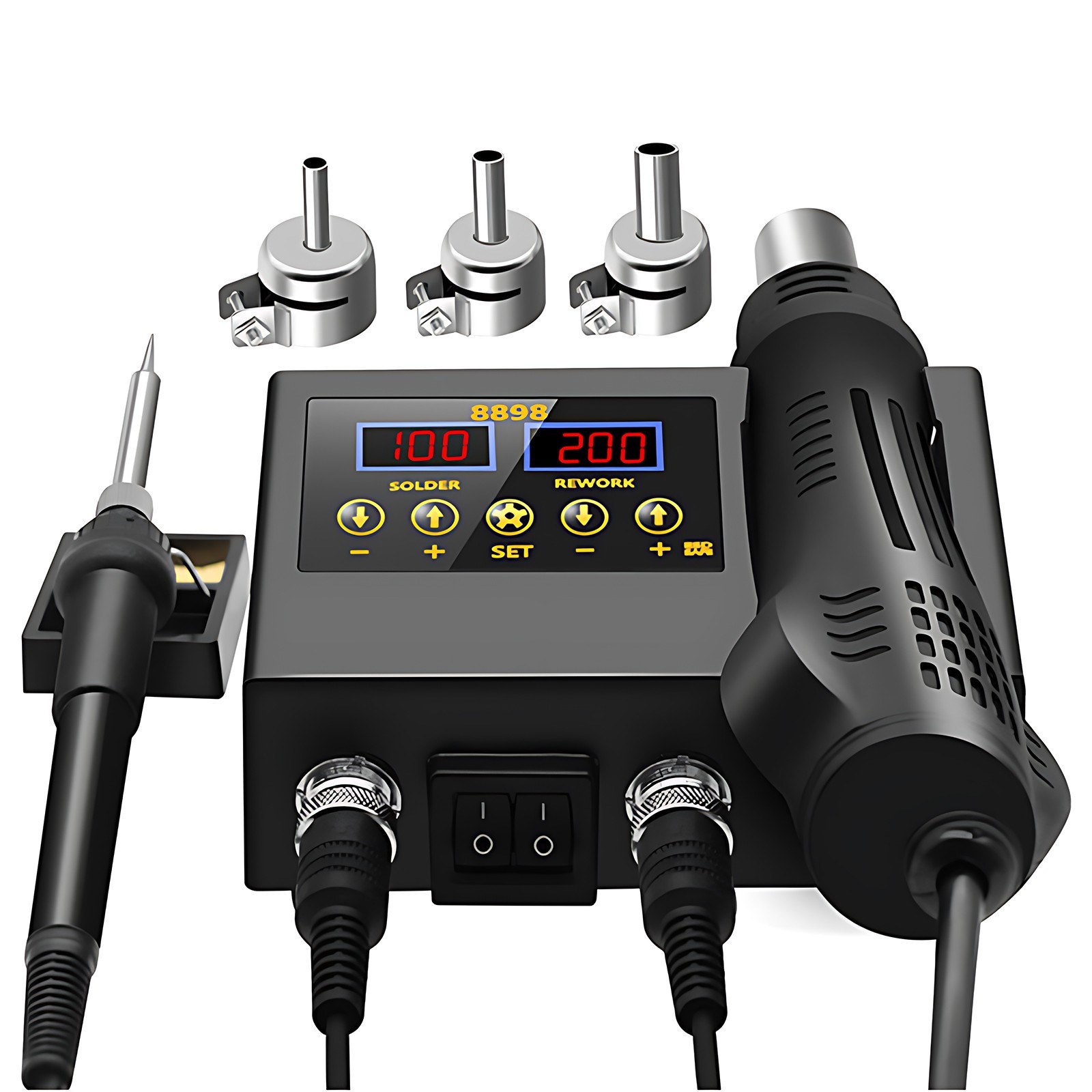 2 in 1 Soldering Station LCD Digital Display Hot Air Gun Welding Rework Temperature and Air Volume Adjustable Soldering Iron Kit For Cell-Phone BGA SMD PCB IC Repair Solder Iron Tools. 