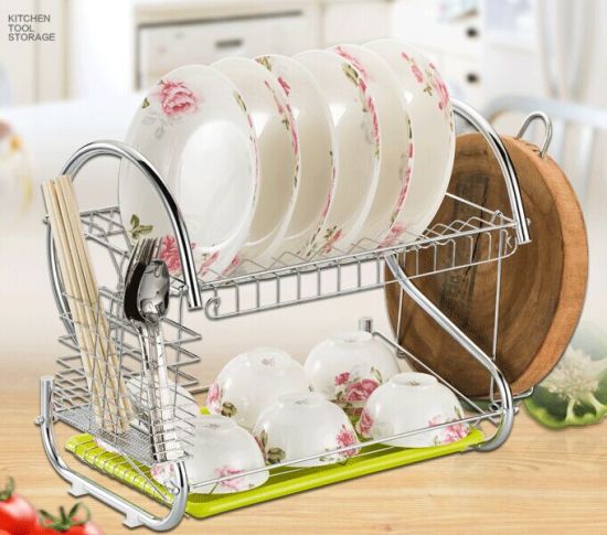 Dish Rack Layers 2-Layer Dish Drainer, Multifunction S-Shaped Dual Layers Dish Drying ...