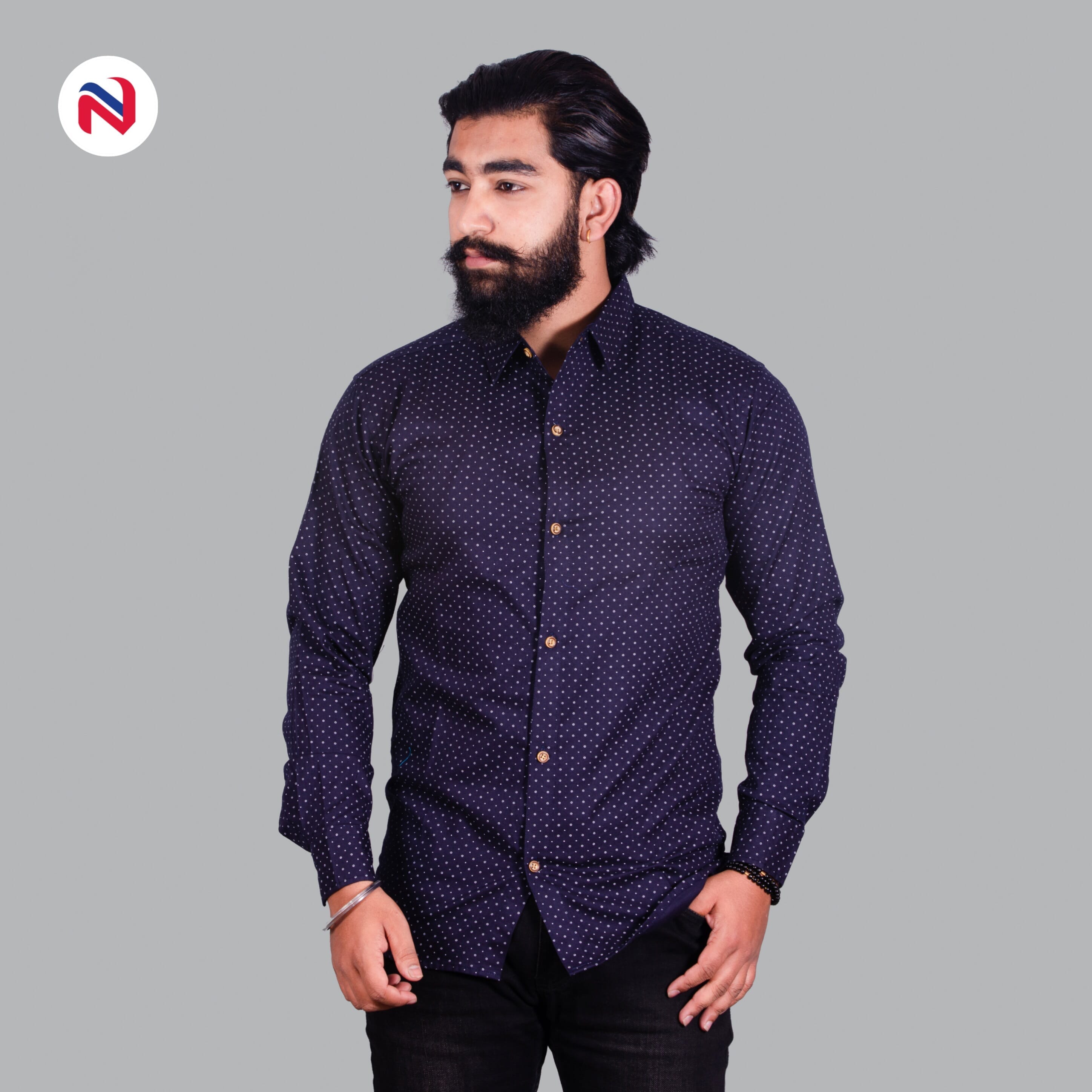 Nyptra Navy Blue Full Sleeves Premium Cotton Printed Shirt For Men