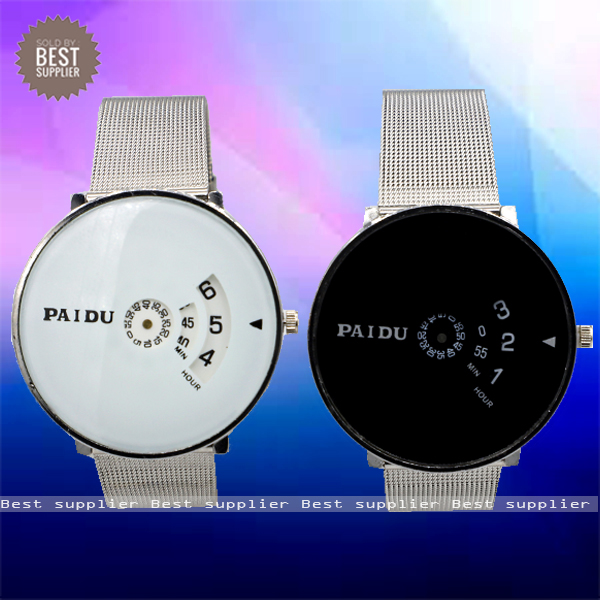 PAIDU Turntable Dial Fashion Ladies Steel Chain Band Quartz Wrist Watch 2 Pic Combo Pack