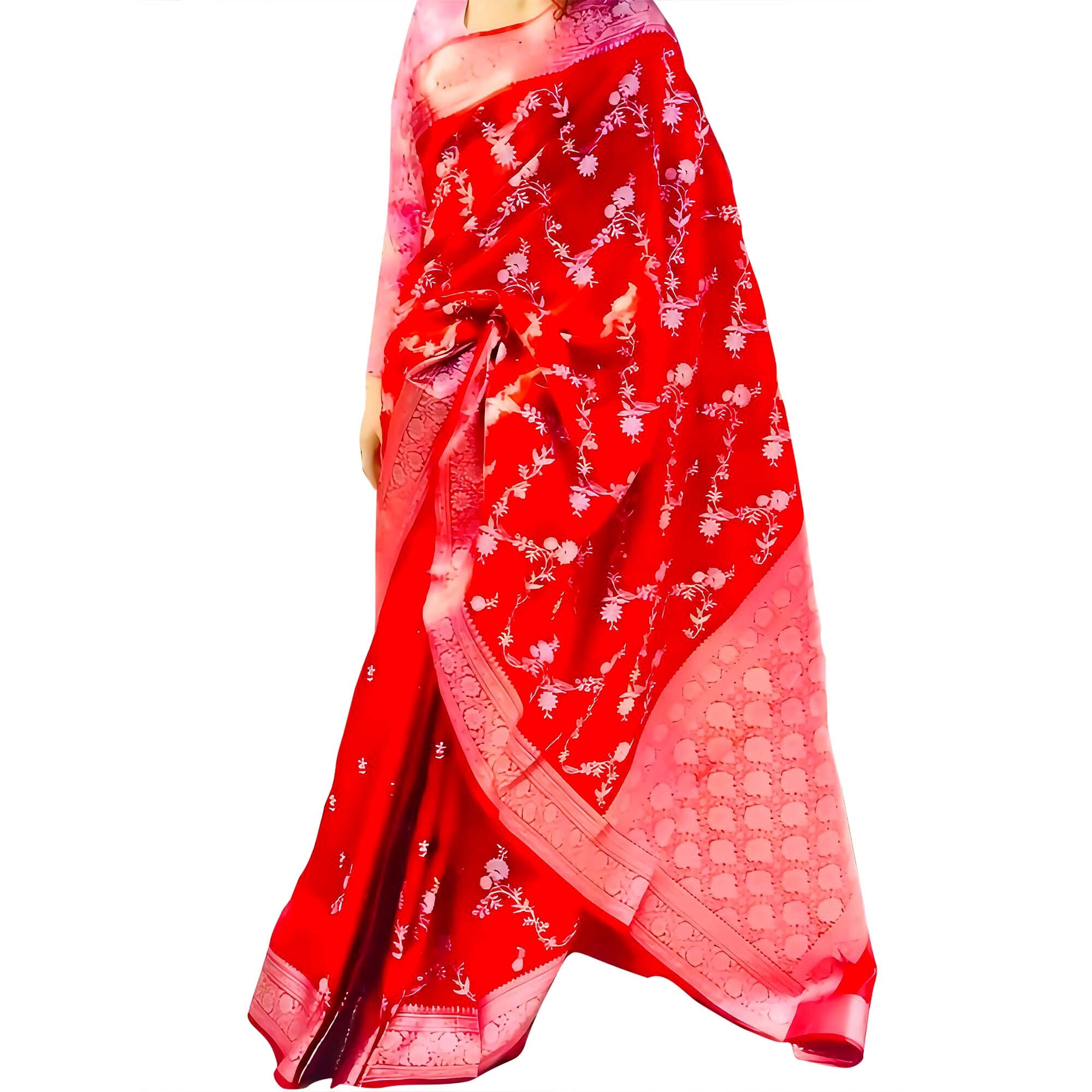 Red Color Banarasi Silk Saree With Blouse For Women