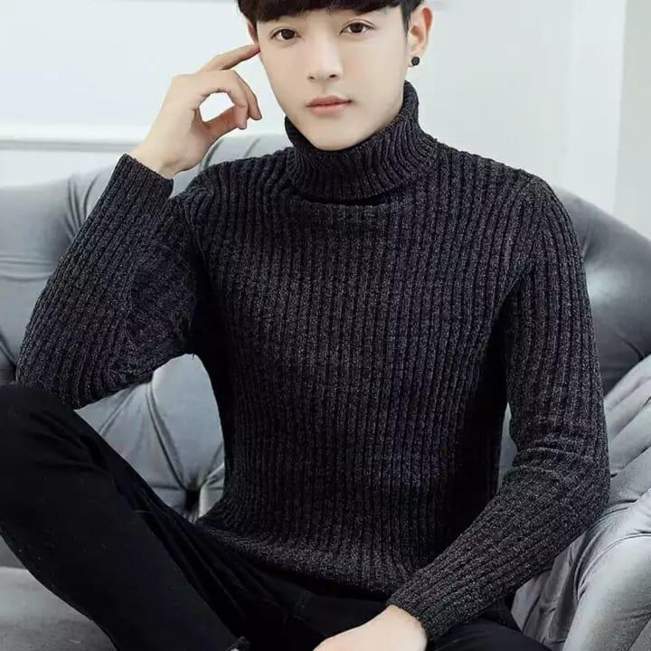New Dark Grey Velvet Sweater For Men