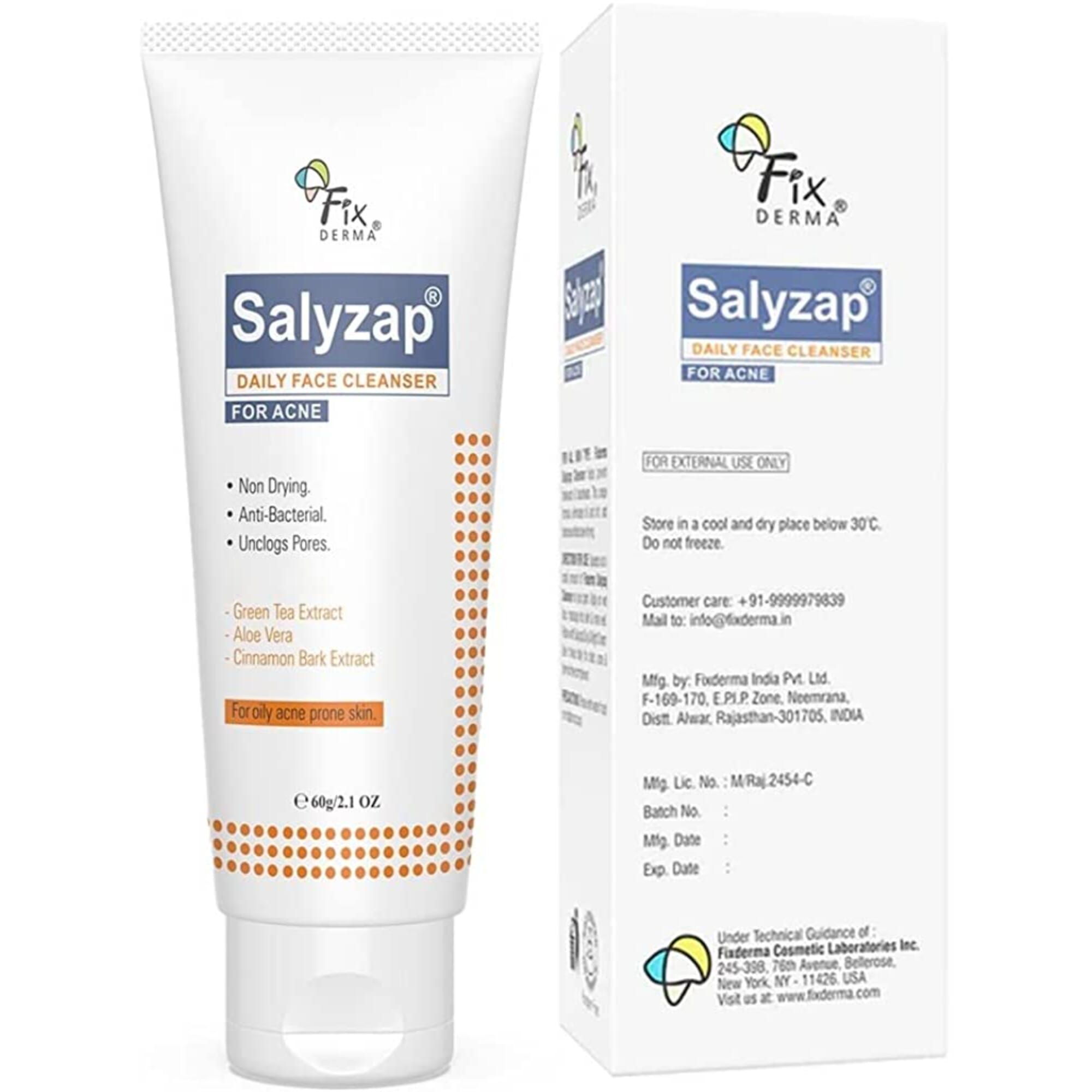 Salyzap Daily Face Cleanser, 60gm , Fix Derma, 2 Salicylic Acid Face