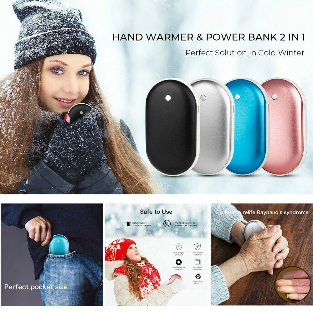 Rechargeable Pocket Hand Warmer & Power Bank, Fast Heating & Emergency Charger