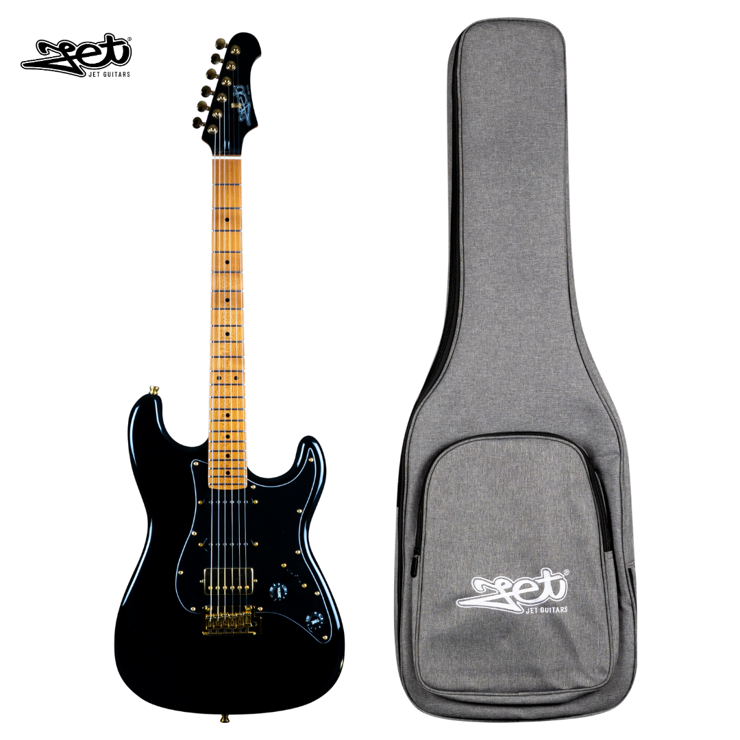Jet Guitars JS 400 BK G HSS Roasted Maple Gold Hardware Black w/ Gigbag