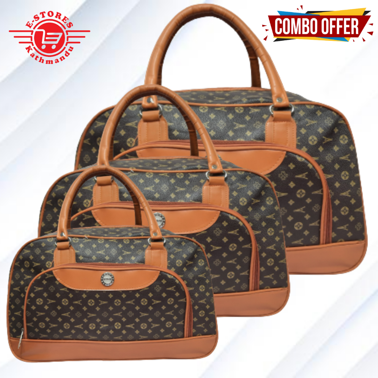 PU Leather Printed New Edition Duffle Luggage Travel Bag For Women Combo 3Pcs Set(3 Size)-3350