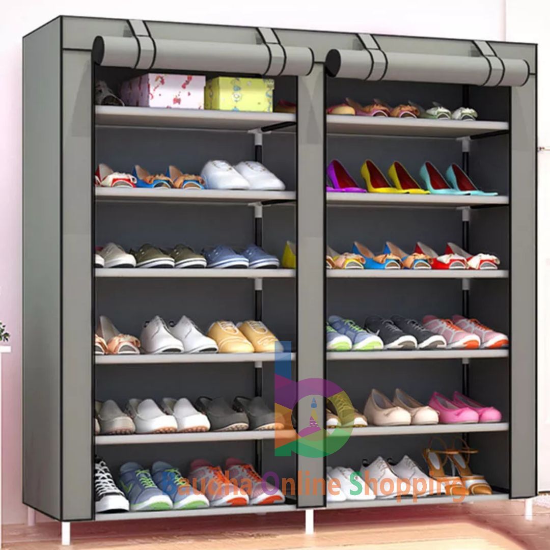 Double Layers Portable And Folding Shoe Rack - (120 X 30 X 108 Cms)
