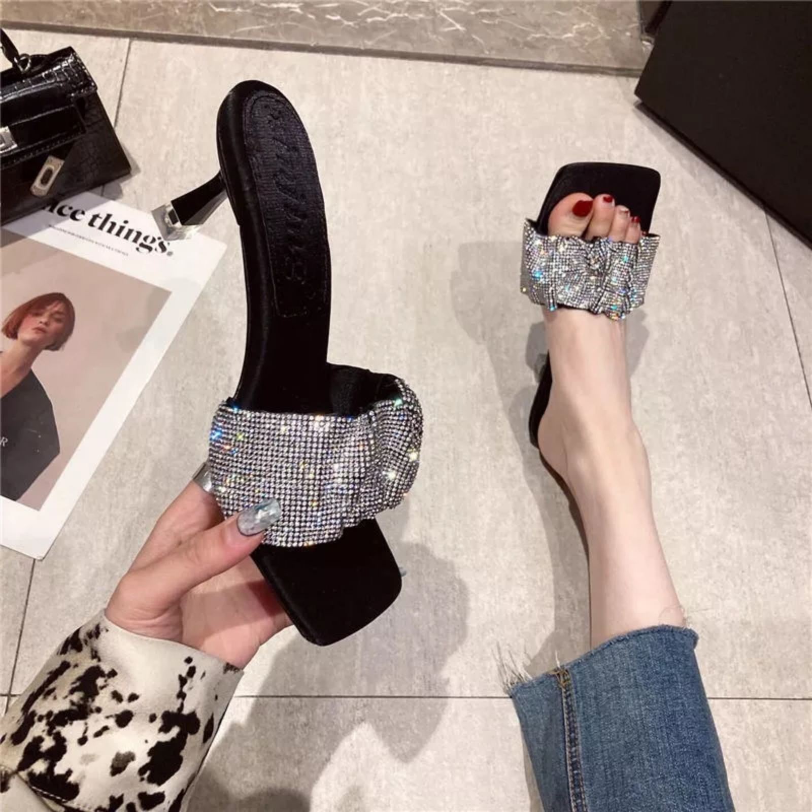 Celebrity Style Rhinestone Sandals Women's New Stiletto Heel Fashion Toe Flatform Sandals