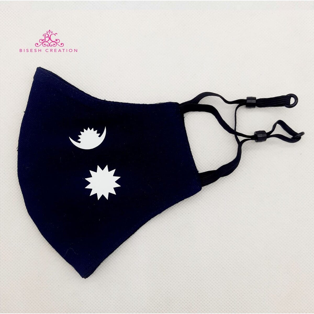 Bisesh Creation Naby Blue Cotton Nepal Flag Chandra Surya Printed Three Layer Washable Mask With Stopper