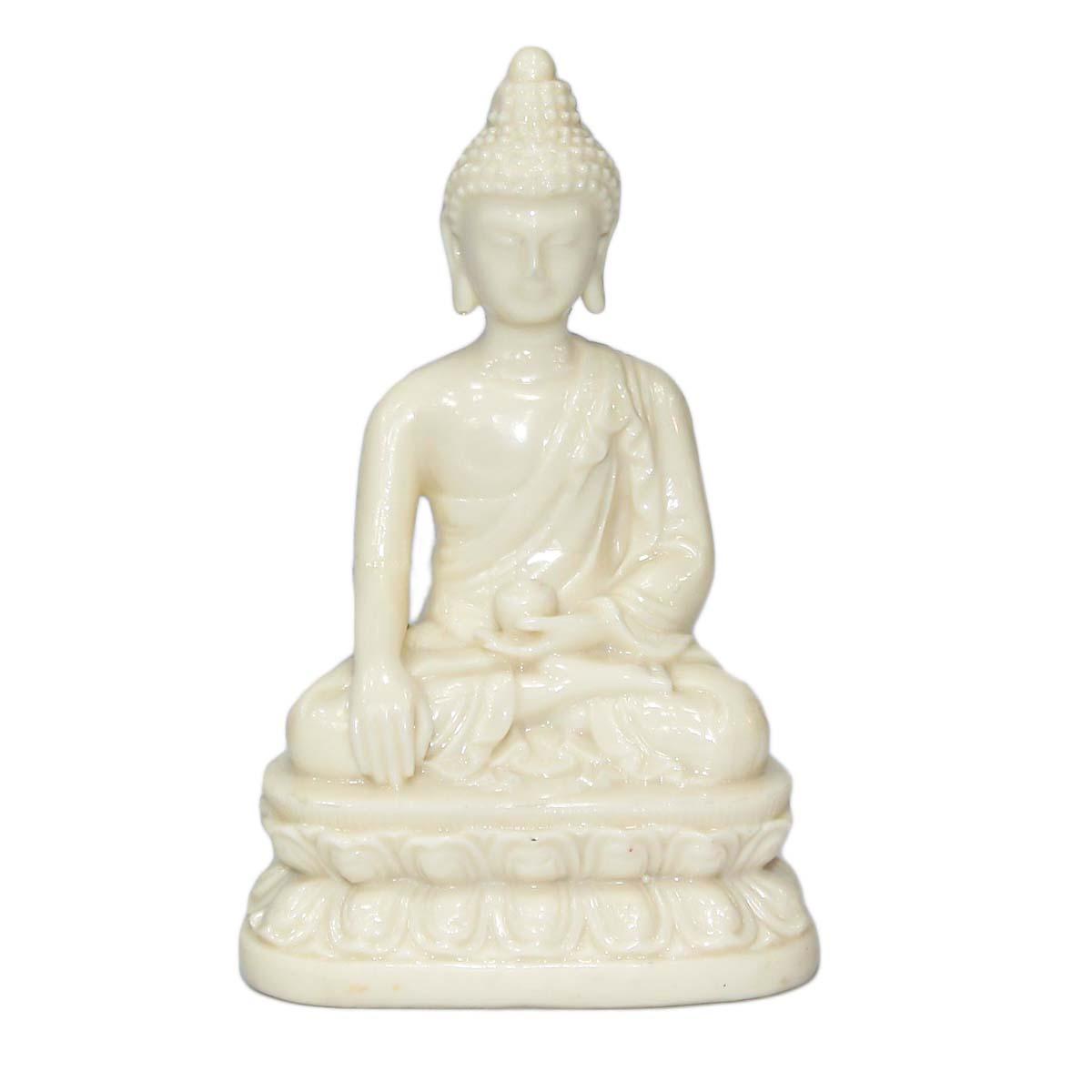 White Ceramic Lord Buddha Statue - 4 Inches