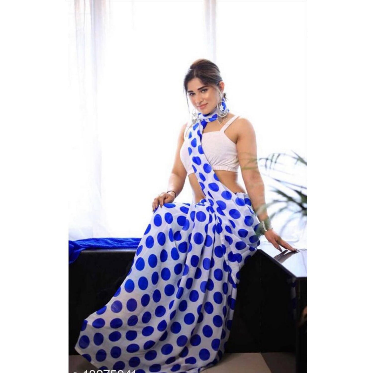 FCA-Women Blue Chiffon Printed Saree