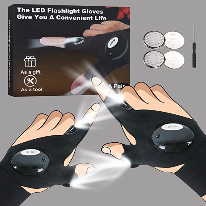 LED Flashlight Glove Gifts for Men Father Day Outdoor Fishing Gloves Dad  Men Gifts with Stretchy Strap Screwdriver for Repairing Cars Night Running  Fishing Camp…