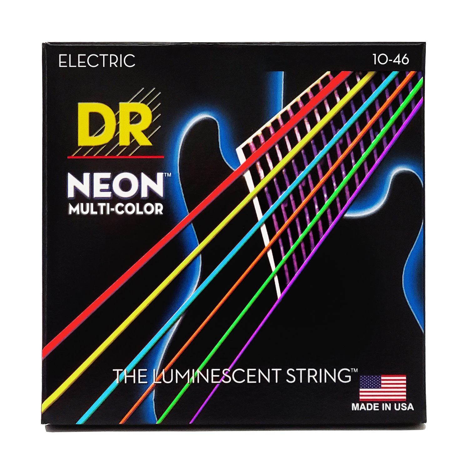 DR Strings 10-46 Hi-Def Neon Multi Color K3 Coated Electric Guitar Strings - Medium