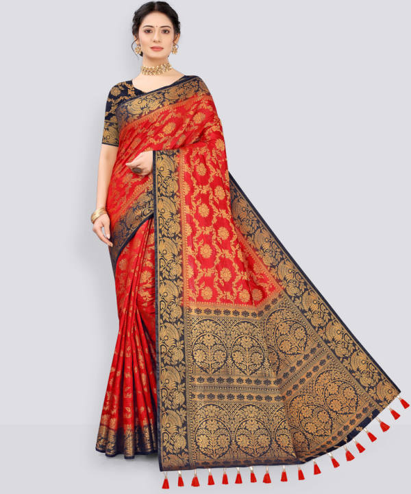 Banarasi Cotton Silk Saree For Women (Multicolor)