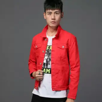 red denim jean jacket