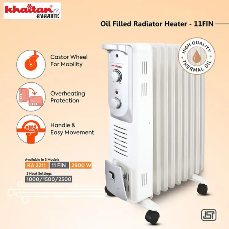 Khaitan Oil Filled Heater 11 Fin With fan Ka 2211 , 2400 Watt