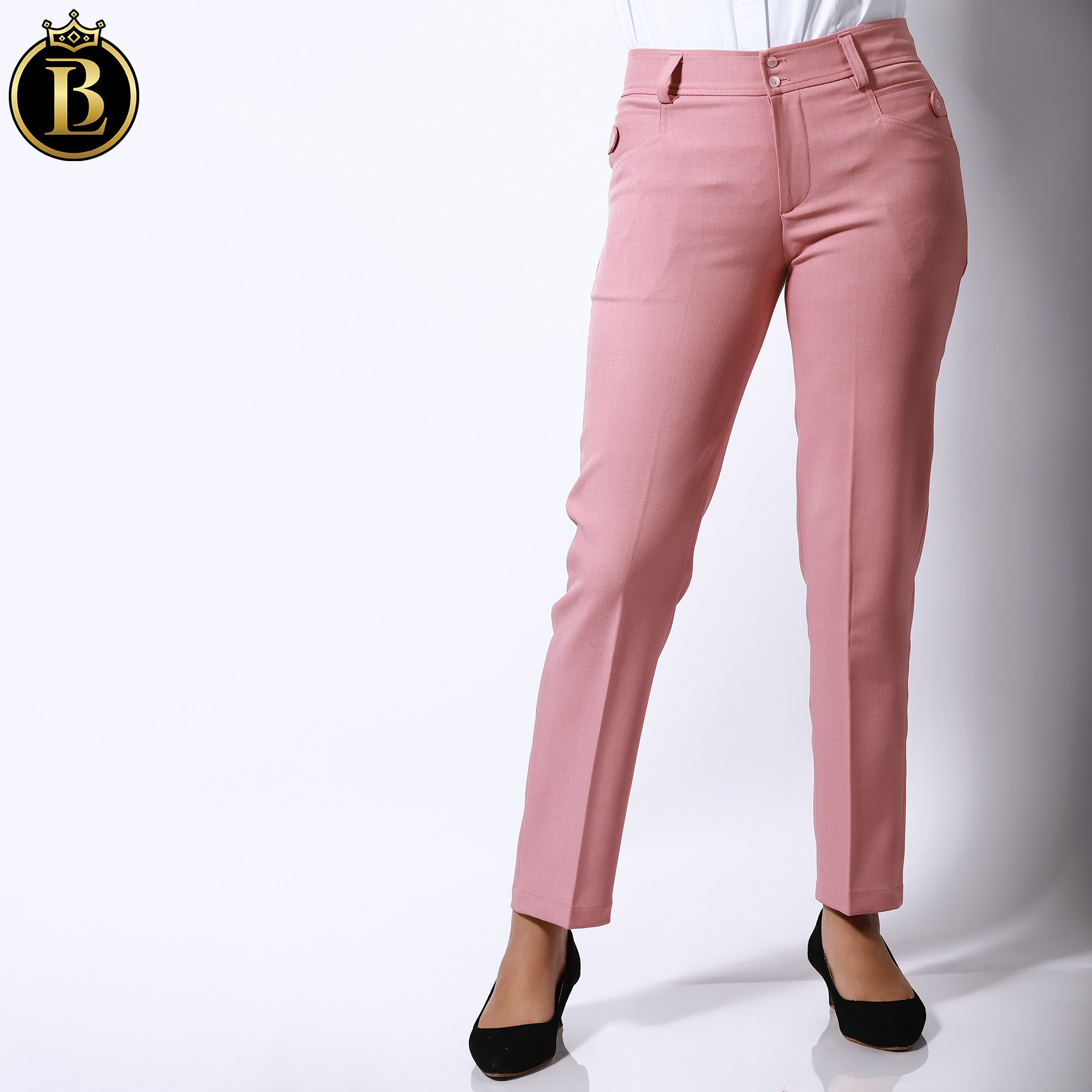 Boss Lady Light Cream Cotton Front Button Formal Pant For Women