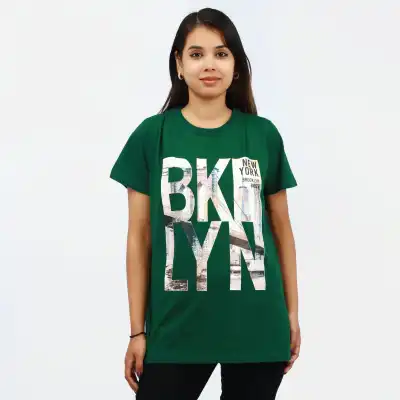 green cotton front print t shirt