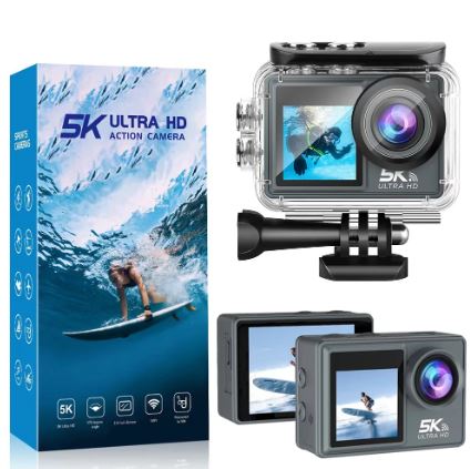 Ausek 5K Ultra HD Dual Screen 5K Waterproof Action Camera With