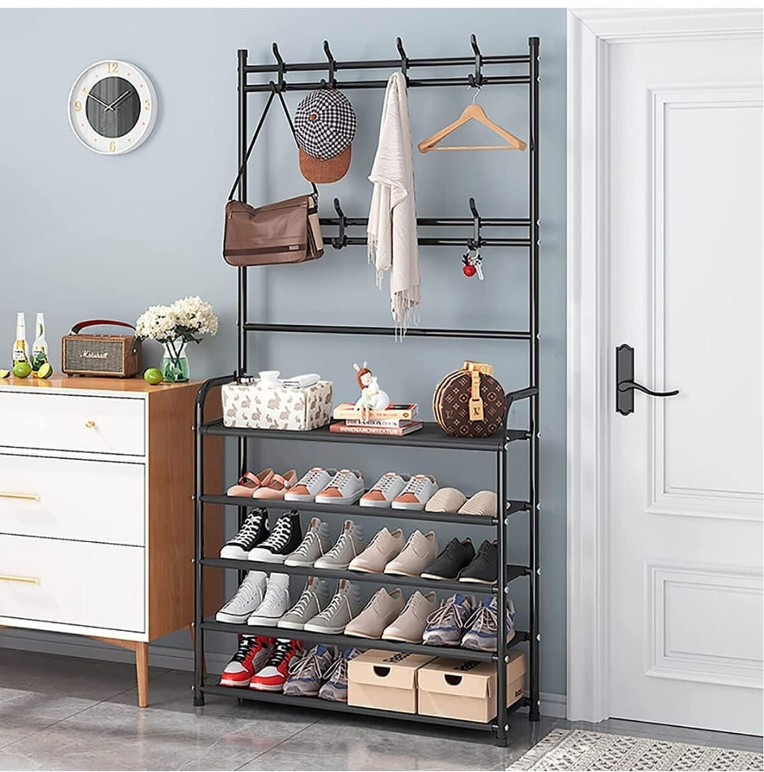 Coat Rack Shoe Rack Combo Coat And Shoe Rack, Metal Freestanding Coat Rack Entryway Organizer ...