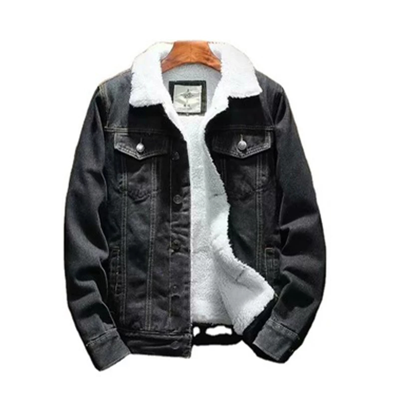 Dark Grey Solid Fur Denim Jacket For 