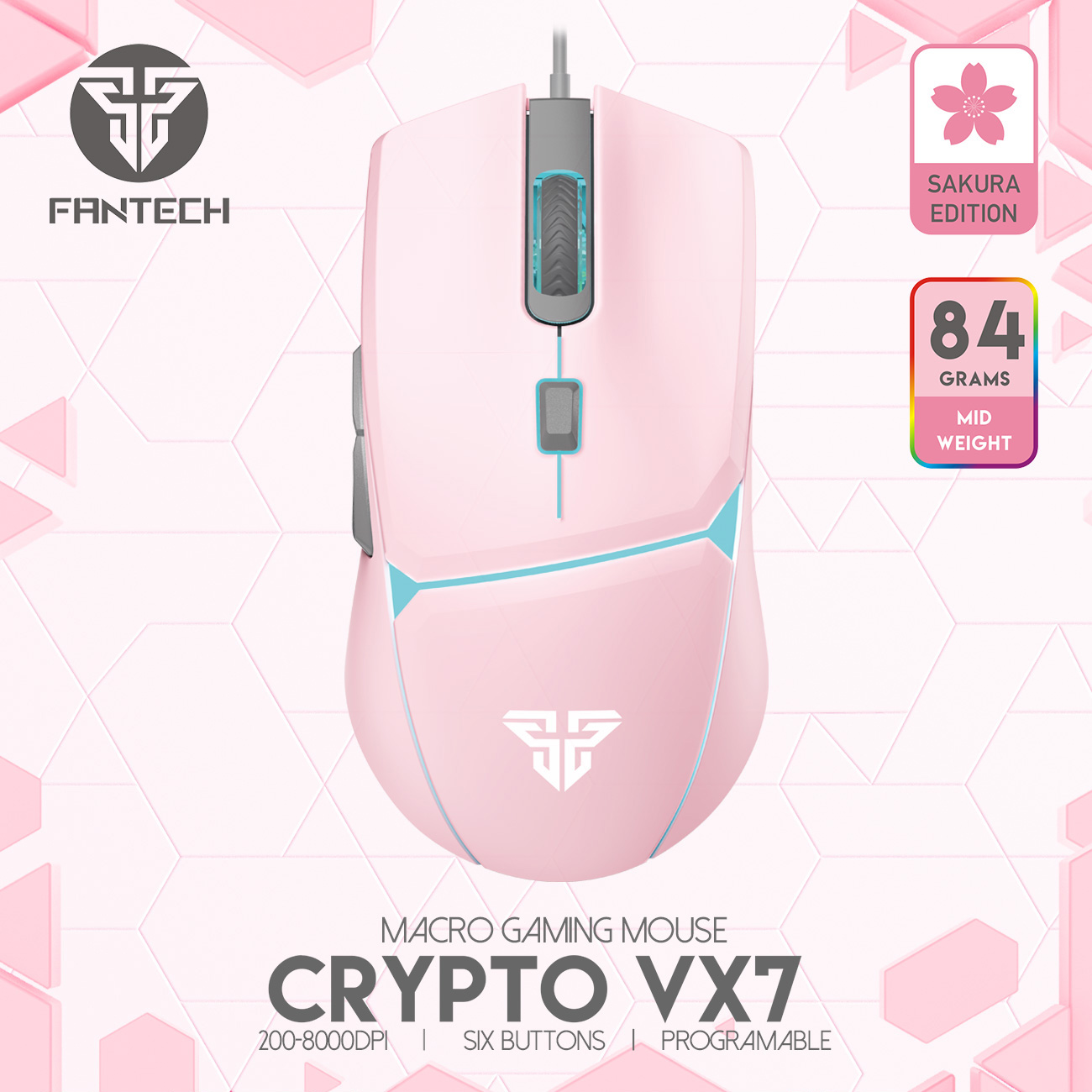 Mouse Gaming Macro Fantech VX7 Crypto RGB Gaming Mouse