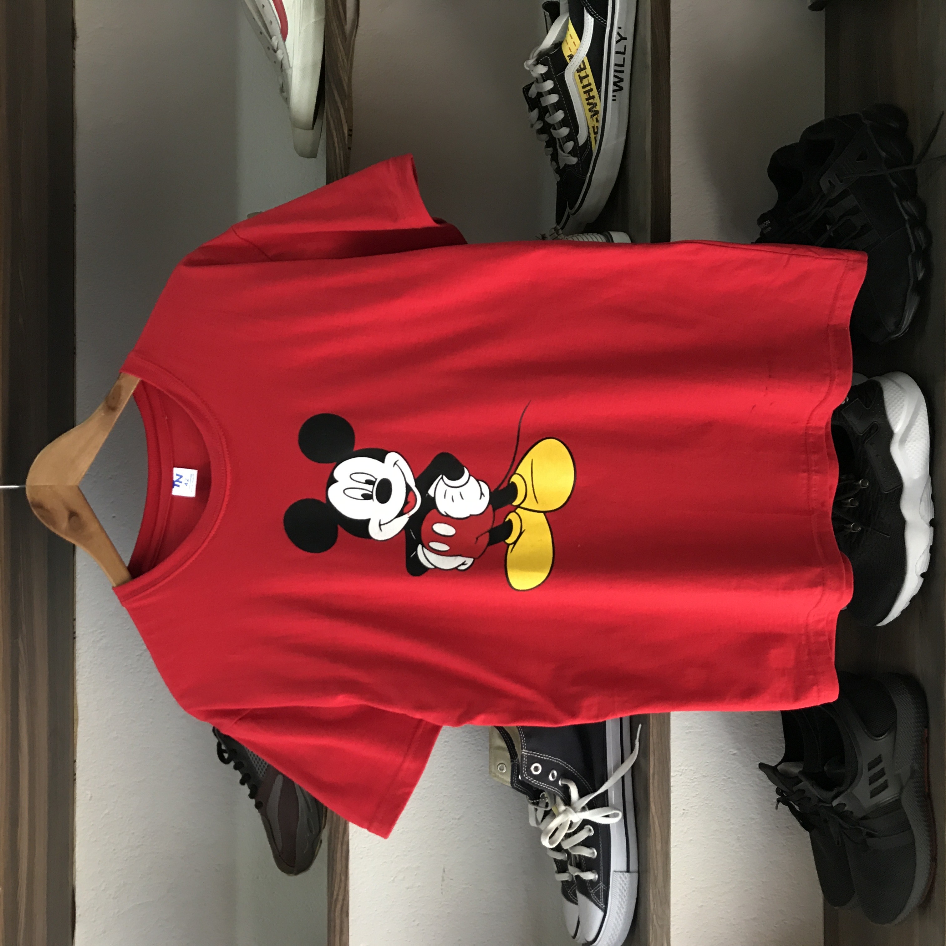 Unisex Red Mickey Mouse Printed Tee 