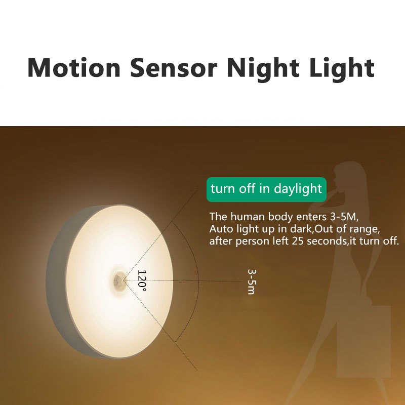LED Motion Sensor Night Light Auto On/Off Wireless Wall Lamp