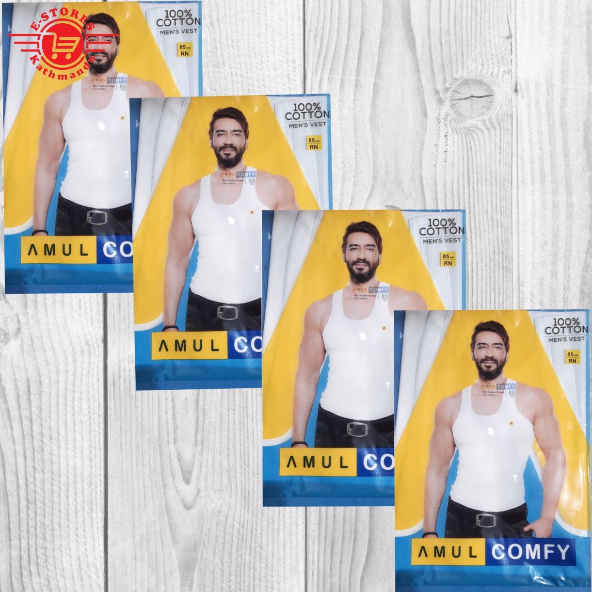 Pack Of 4pcs Amul Comfy Men's Vest 100% Cotton RN-790