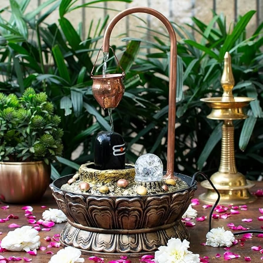 Shiva Linga Water Fall Fountain - LED Lights, Home Temple Decor