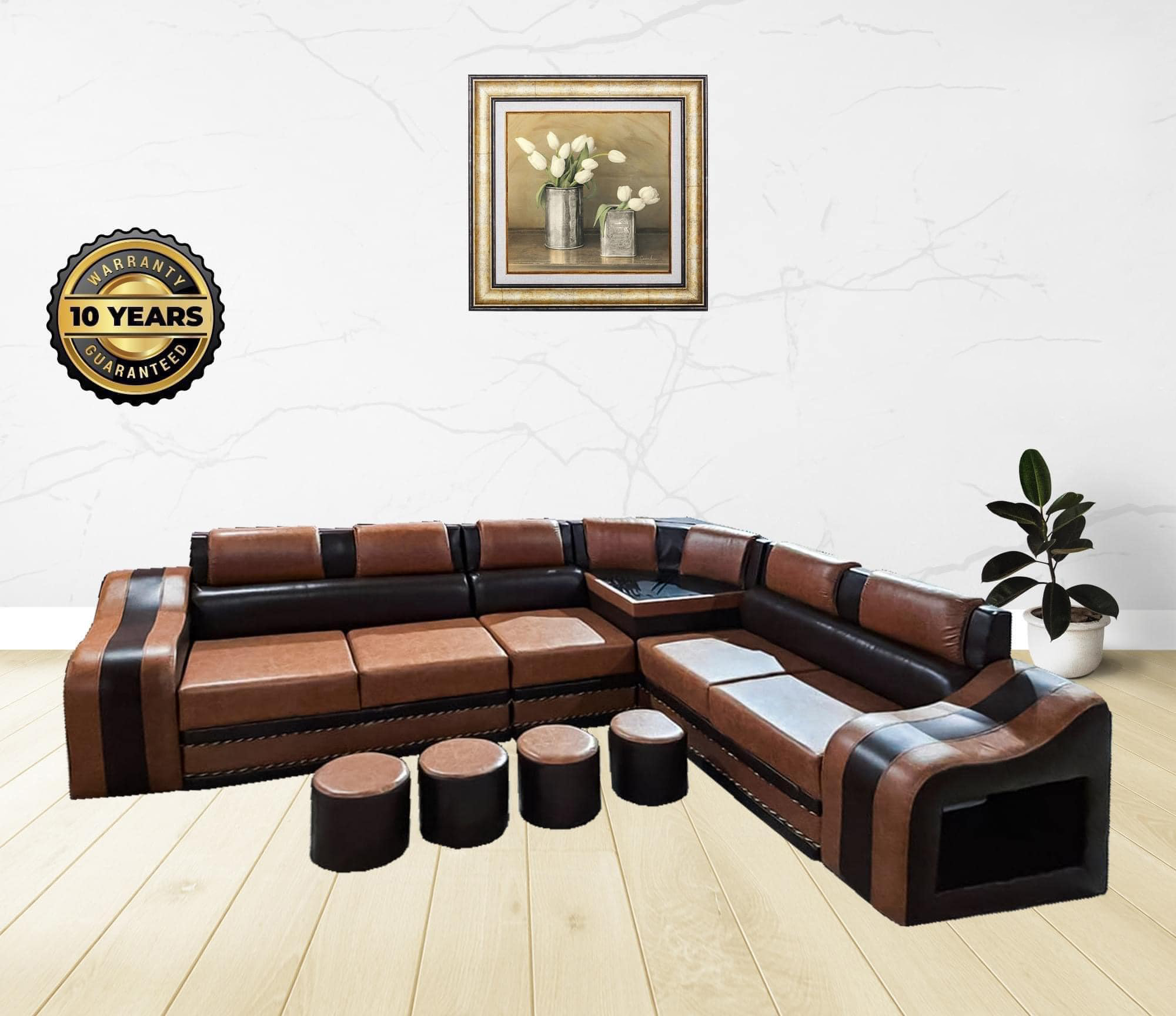 Brown Color L Shaped Corner Leather Sofa for Living Room Home Office
