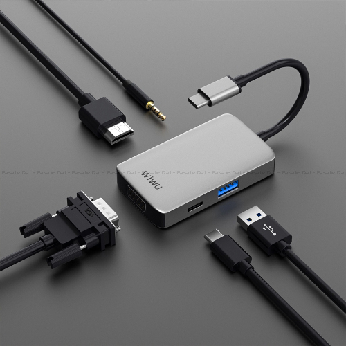 WIWU A513HVP 5 In 1 Type-C to HDMI VGA 3.5mm USB-C Multifunctional Type C HUB